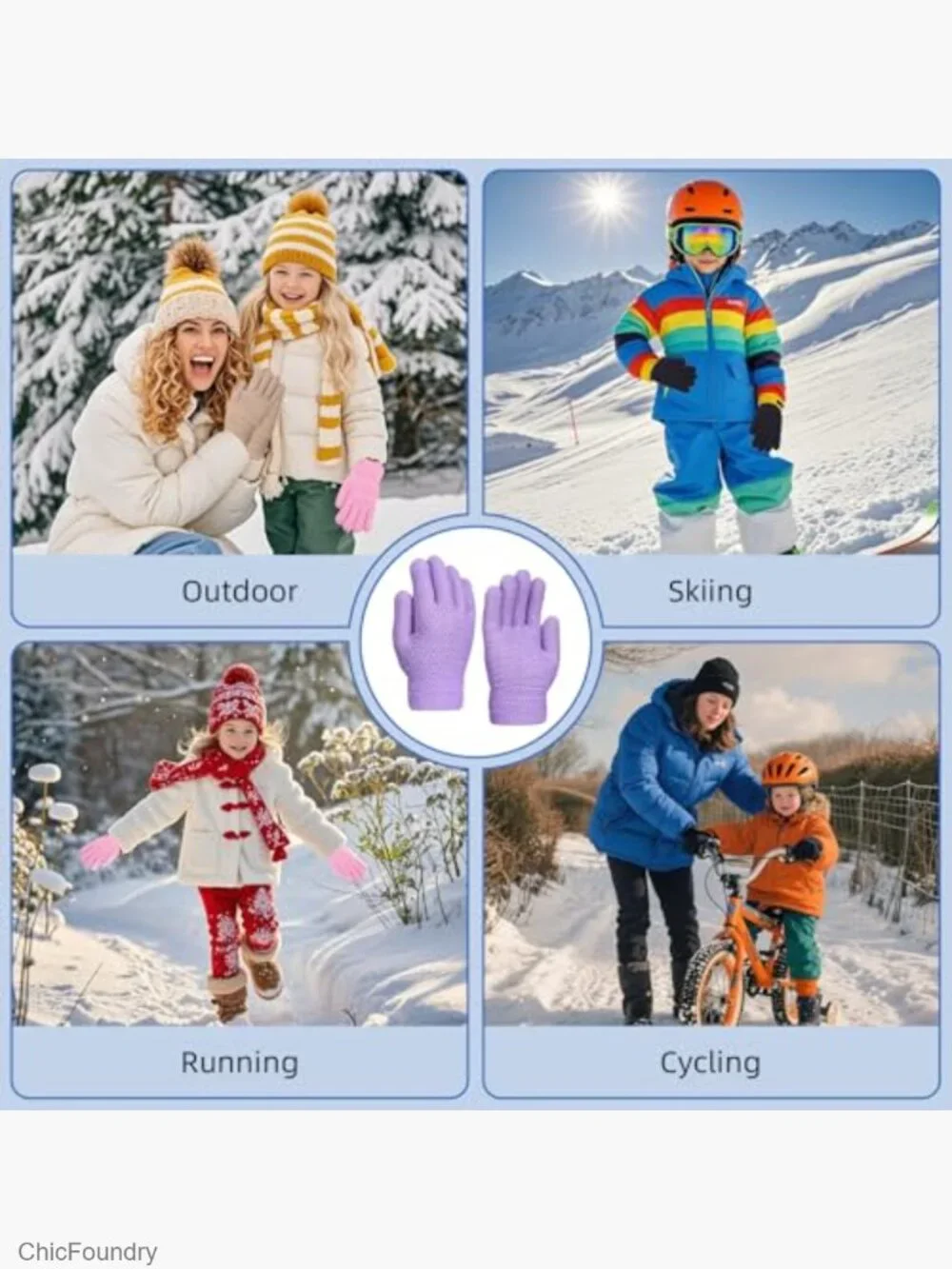 Stretchy Warm Knit Winter Gloves for Kids 5-10 Years 6 Pairs